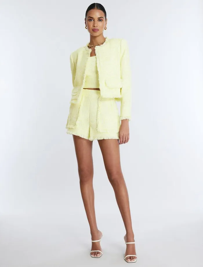 Women Boucle Tweed Jacket Yellow BCBG Jackets and Blazers Women Boucle Tweed Jacket Yellow BCBG Jackets and Blazers