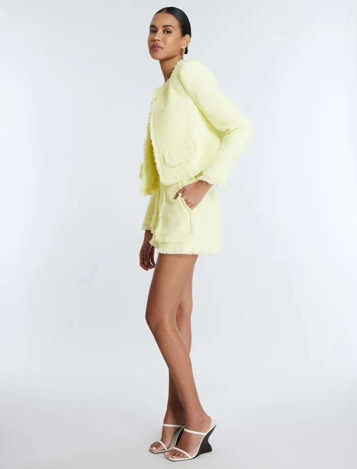 Women Boucle Tweed Jacket Yellow BCBG Jackets and Blazers Women Boucle Tweed Jacket Yellow BCBG Jackets and Blazers