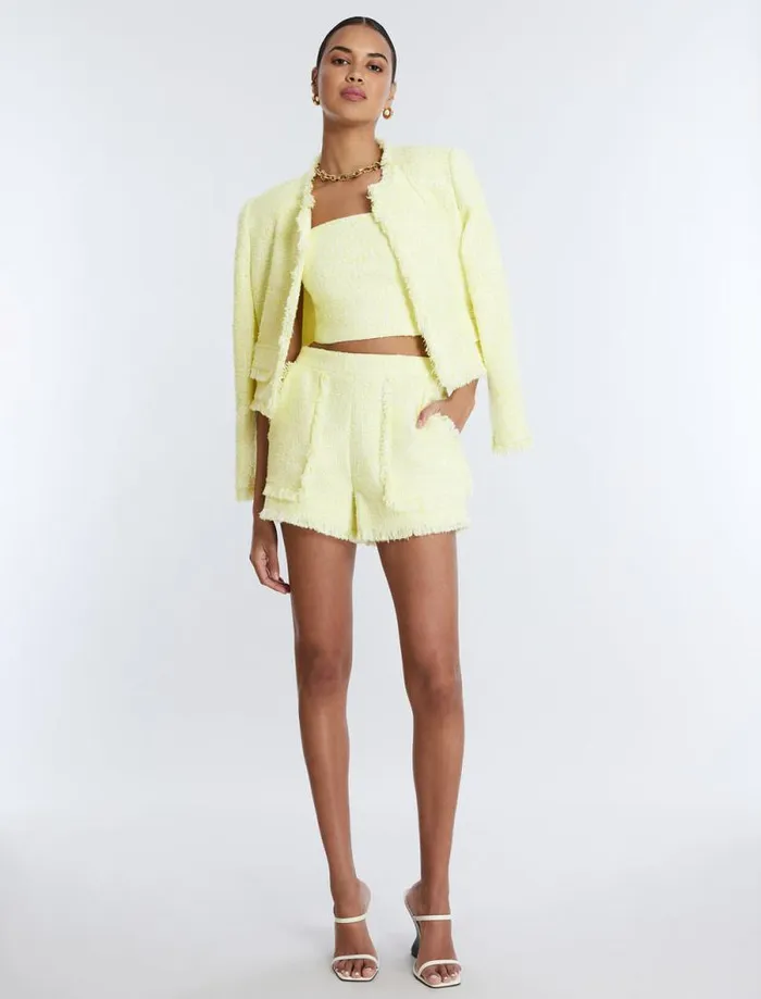Women Boucle Tweed Jacket Yellow BCBG Jackets and Blazers Women Boucle Tweed Jacket Yellow BCBG Jackets and Blazers