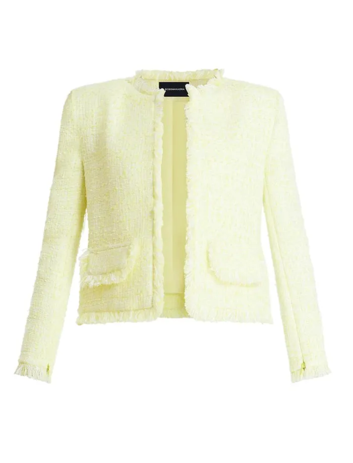 Women Boucle Tweed Jacket Yellow BCBG Jackets and Blazers Women Boucle Tweed Jacket Yellow BCBG Jackets and Blazers