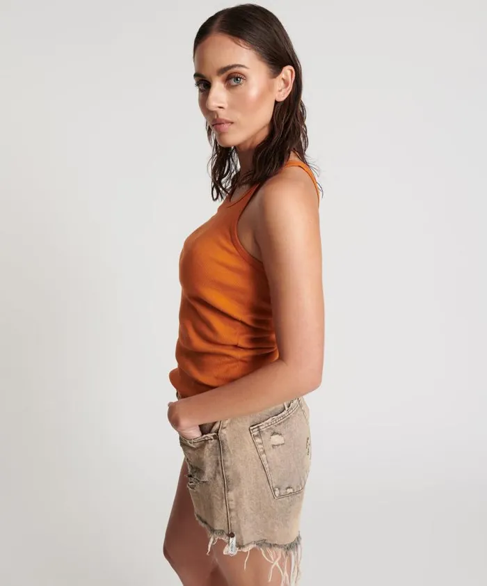 Women BURNT ORANGE RIBBED TANK TOP One Teaspoon Tees and Tanks