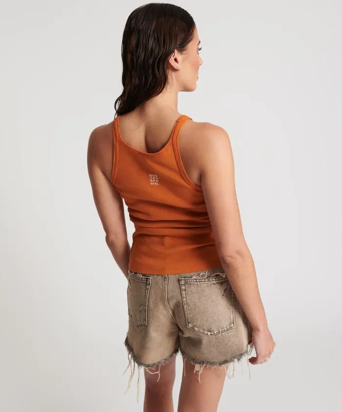 Women BURNT ORANGE RIBBED TANK TOP One Teaspoon Tees and Tanks