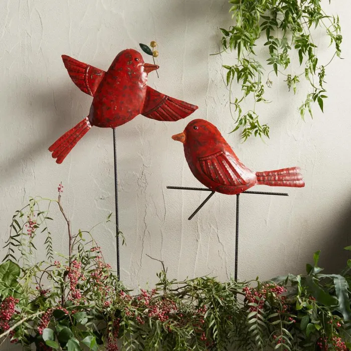 Women Cheerful Cardinal Yard Stakes Set Of 2 Sundance Catalog Decor