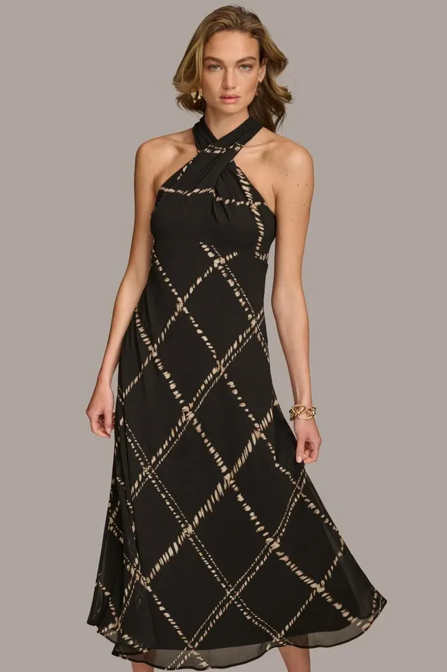 Women CHIFFON HALTER MIDI DRESS Blacksand Multi Donna Karan New York Dresses And Jumpsuits Women CHIFFON HALTER MIDI DRESS Blacksand Multi Donna Karan New York Dresses And Jumpsuits