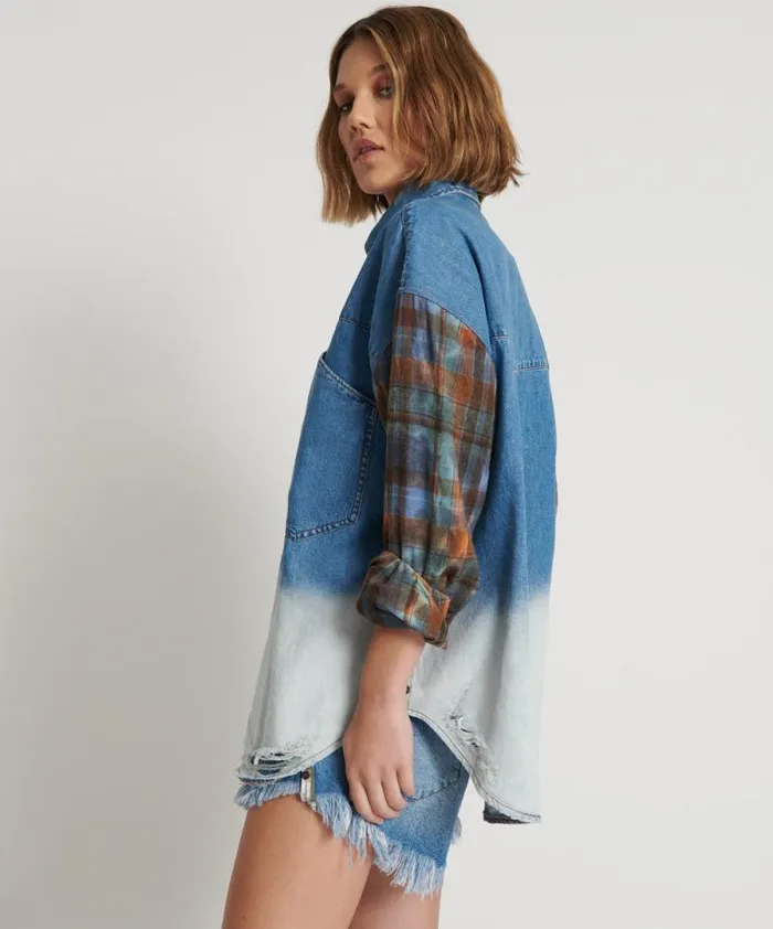 Women CIAO BLUE REVOLVER DENIM FLANNEL SHIRT One Teaspoon Denim Shirts Women CIAO BLUE REVOLVER DENIM FLANNEL SHIRT One Teaspoon Denim Shirts