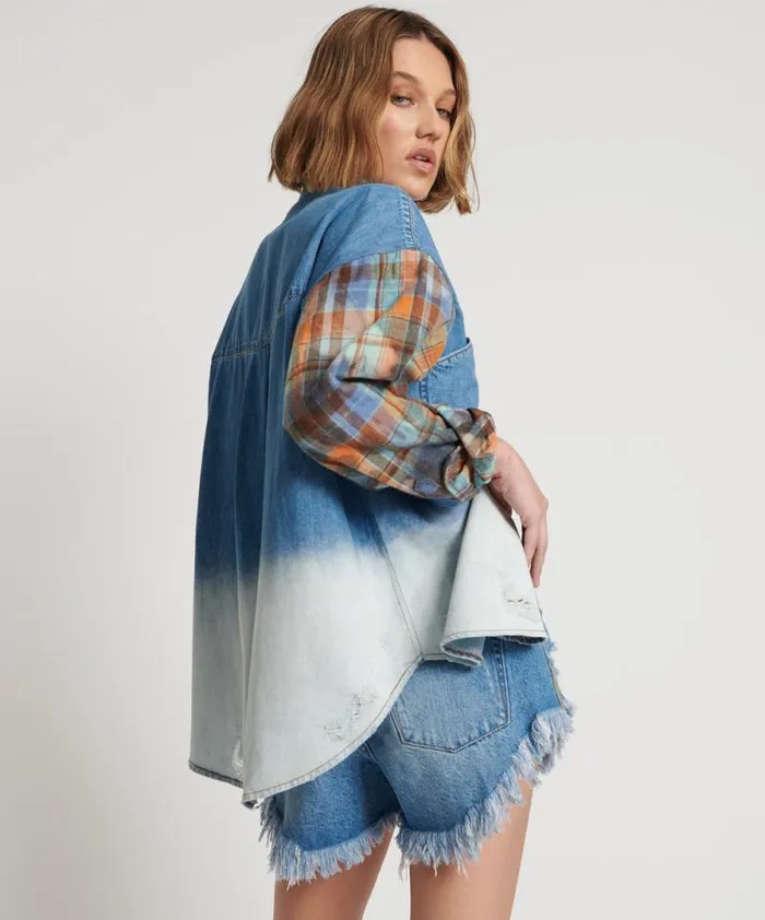 Women CIAO BLUE REVOLVER DENIM FLANNEL SHIRT One Teaspoon Denim Shirts Women CIAO BLUE REVOLVER DENIM FLANNEL SHIRT One Teaspoon Denim Shirts