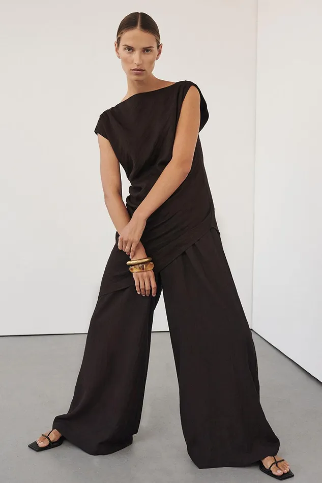 Women Co Ord Sets DISSH SHYLA BITTER CHOC ASYMMETRICAL TOP