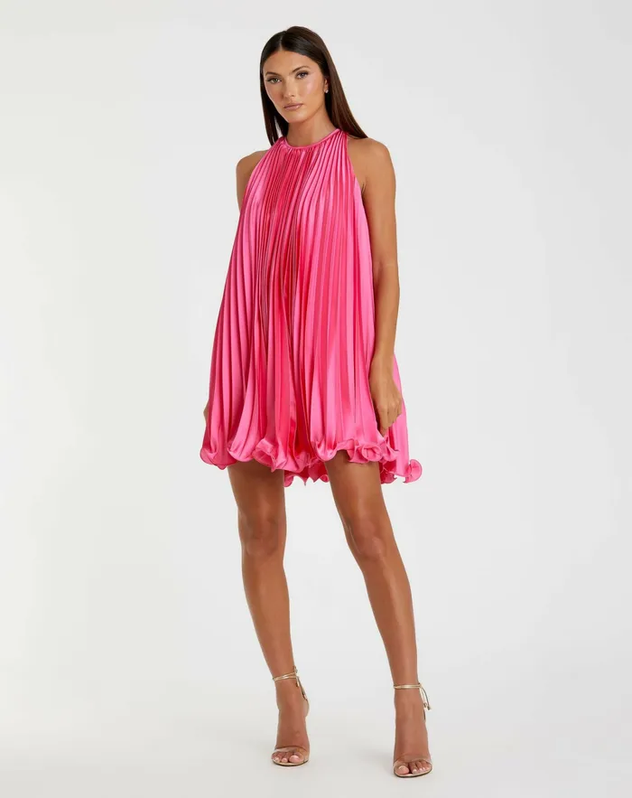 Women Cocktail Dresses Mac Duggal Pink Pleated Halter Neck Flowy Mini Trapeze Dress Candy Pink Women Cocktail Dresses Mac Duggal Pink Pleated Halter Neck Flowy Mini Trapeze Dress Candy Pink