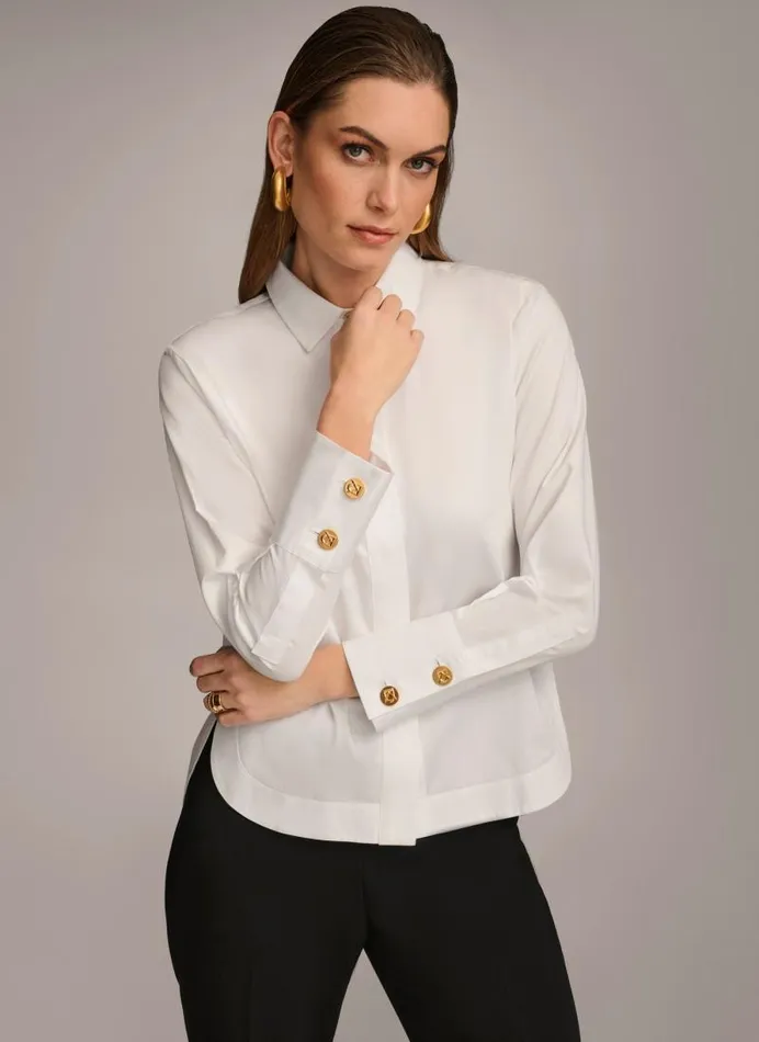 Women COTTON COLLARED BUTTON DOWN White Donna Karan New York Sweaters And Tops Women COTTON COLLARED BUTTON DOWN White Donna Karan New York Sweaters And Tops