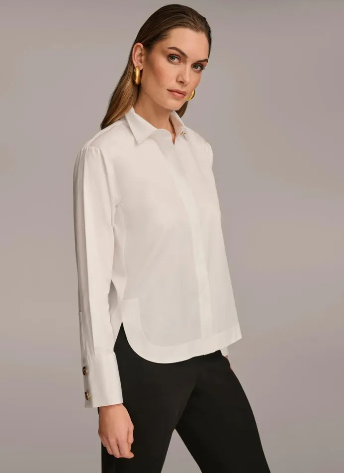 Women COTTON COLLARED BUTTON DOWN White Donna Karan New York Sweaters And Tops Women COTTON COLLARED BUTTON DOWN White Donna Karan New York Sweaters And Tops