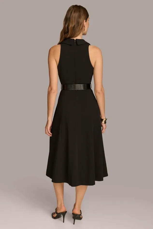 Women CREPE FIT AND FLARE DRESS WITH BELT Black Donna Karan New York Dresses And Jumpsuits Women CREPE FIT AND FLARE DRESS WITH BELT Black Donna Karan New York Dresses And Jumpsuits