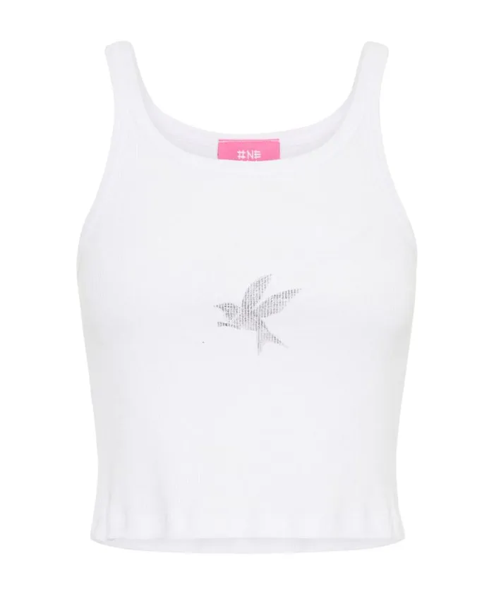 Women CROPPED BOWER BIRD RIBBED TANK TOP WHITE One Teaspoon Tees and Tanks Women CROPPED BOWER BIRD RIBBED TANK TOP WHITE One Teaspoon Tees and Tanks
