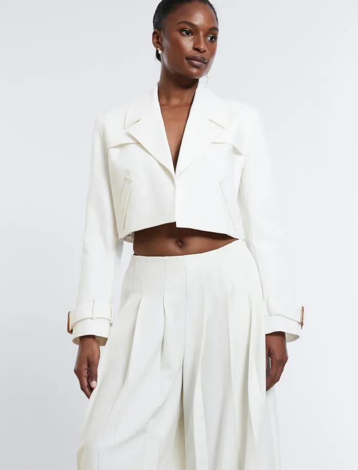 Women Cropped Trench Jacket Gardenia BCBG Jackets and Blazers Women Cropped Trench Jacket Gardenia BCBG Jackets and Blazers