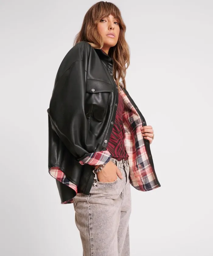 Women DARIA FAUX LEATHER FLANNEL SHACKET One Teaspoon Jackets