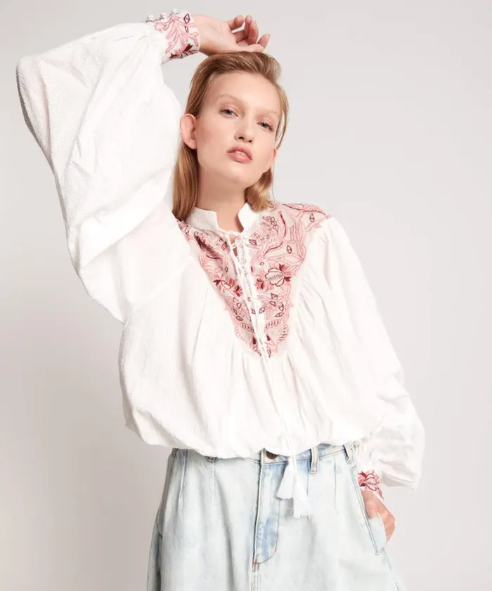 Women DESERT FLORAL EMBROIDERED GYPSY TOP One Teaspoon Tops