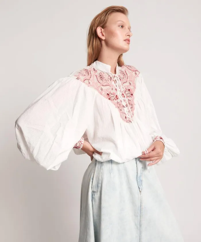 Women DESERT FLORAL EMBROIDERED GYPSY TOP One Teaspoon Tops