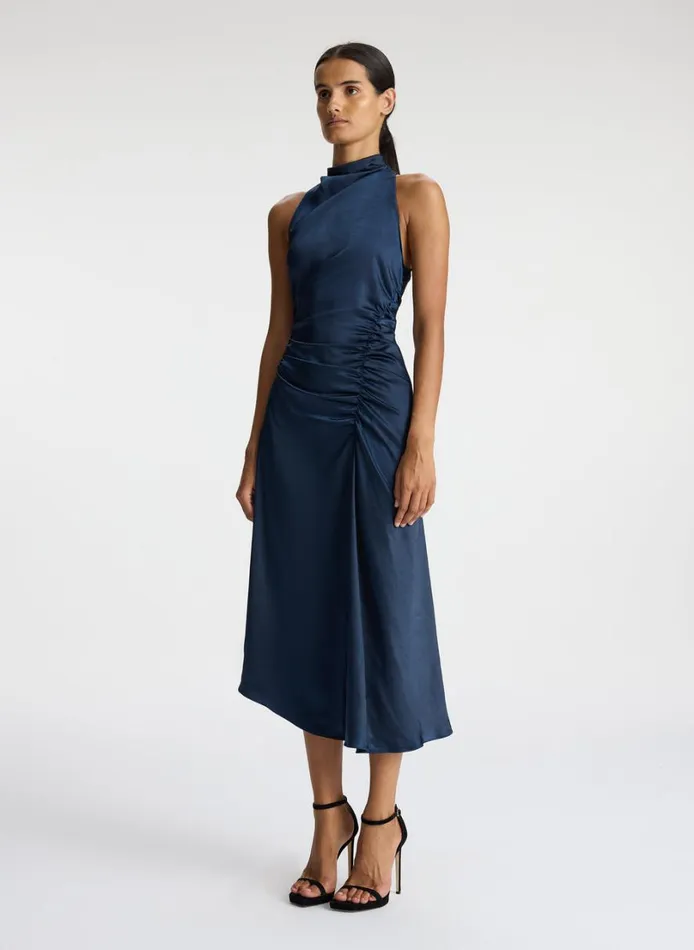 Women Dresses ALC Inez Satin Midi Dress Dark Sapphire