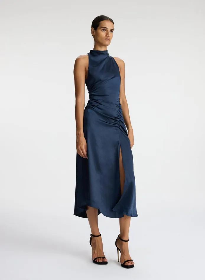 Women Dresses ALC Inez Satin Midi Dress Dark Sapphire
