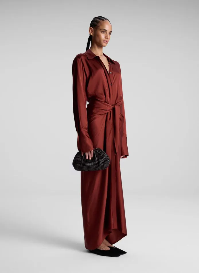 Women Dresses ALC Mila Satin Maxi Shirtdress Bosco