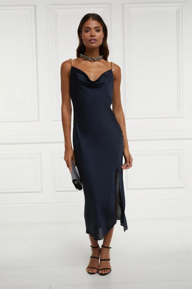 Women Dresses Holland Cooper Aurora Satin Dress Ink Navy Women Dresses Holland Cooper Aurora Satin Dress Ink Navy