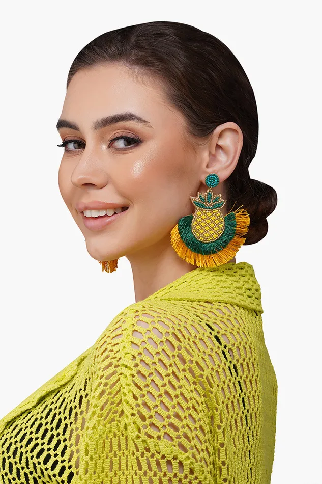 Women Earrings America and Beyond Pineapple Fringed Earrings