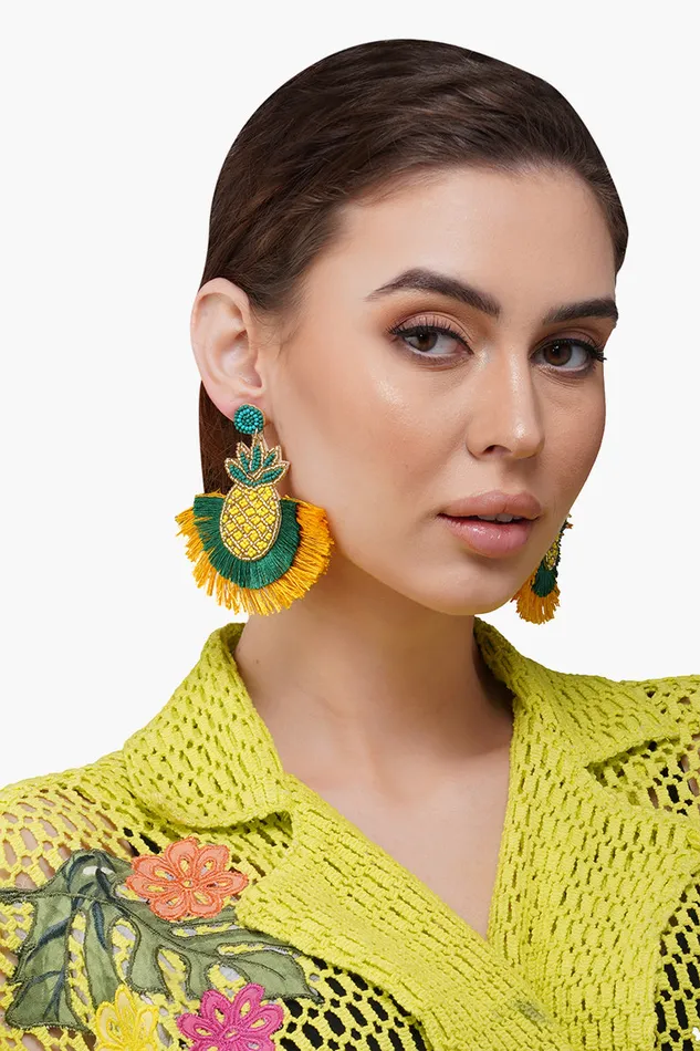 Women Earrings America and Beyond Pineapple Fringed Earrings