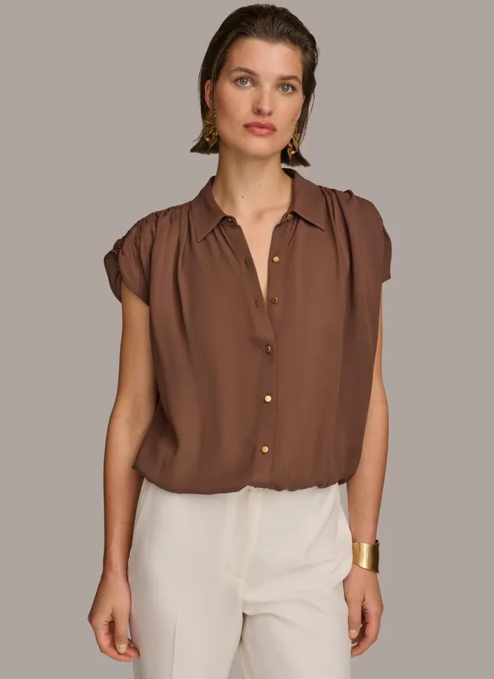 Women ELASTIC HEM BLOUSE Canyon Donna Karan New York Sweaters And Tops