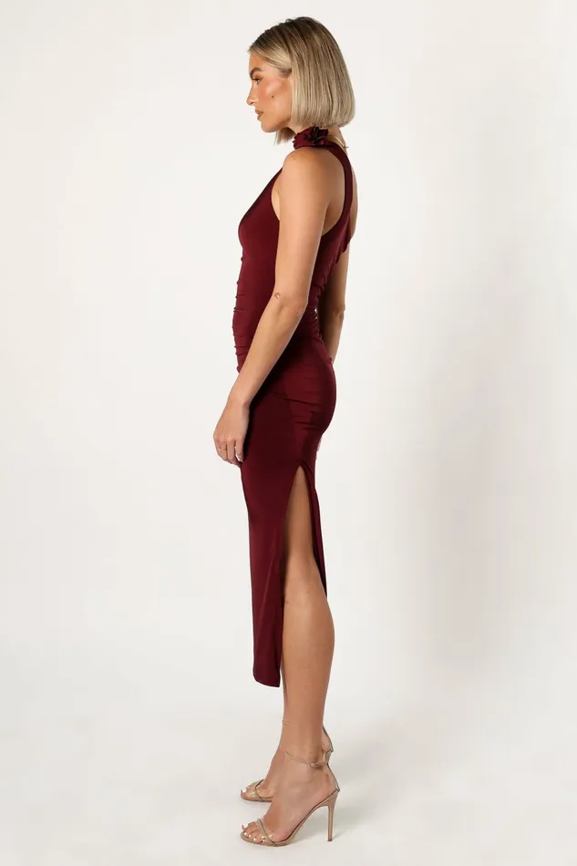 Women Fall Dresses Petal and Pup Javier One Shoulder Midi Dress Wine