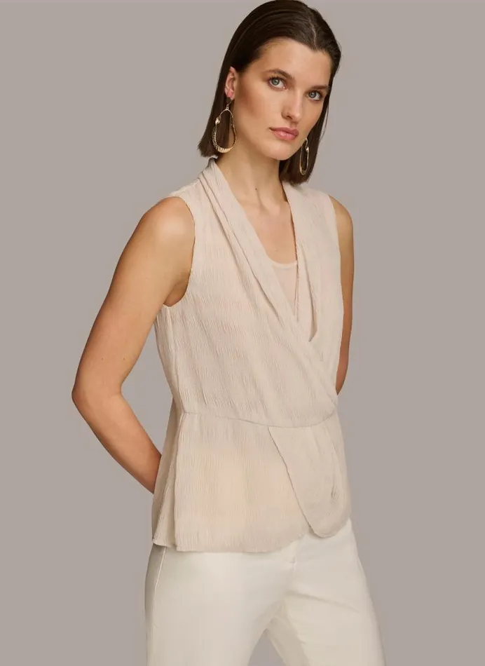 Women FAUX WRAP PEPLUM TOP Sand Donna Karan New York Sweaters And Tops Women FAUX WRAP PEPLUM TOP Sand Donna Karan New York Sweaters And Tops