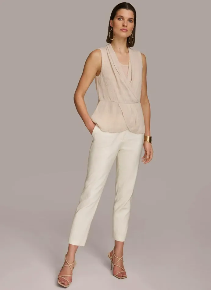 Women FAUX WRAP PEPLUM TOP Sand Donna Karan New York Sweaters And Tops Women FAUX WRAP PEPLUM TOP Sand Donna Karan New York Sweaters And Tops