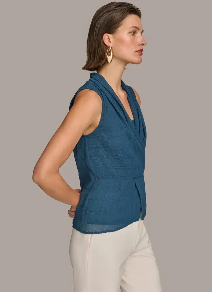 Women FAUX WRAP PEPLUM TOP Tide Navy Donna Karan New York Sweaters And Tops Women FAUX WRAP PEPLUM TOP Tide Navy Donna Karan New York Sweaters And Tops