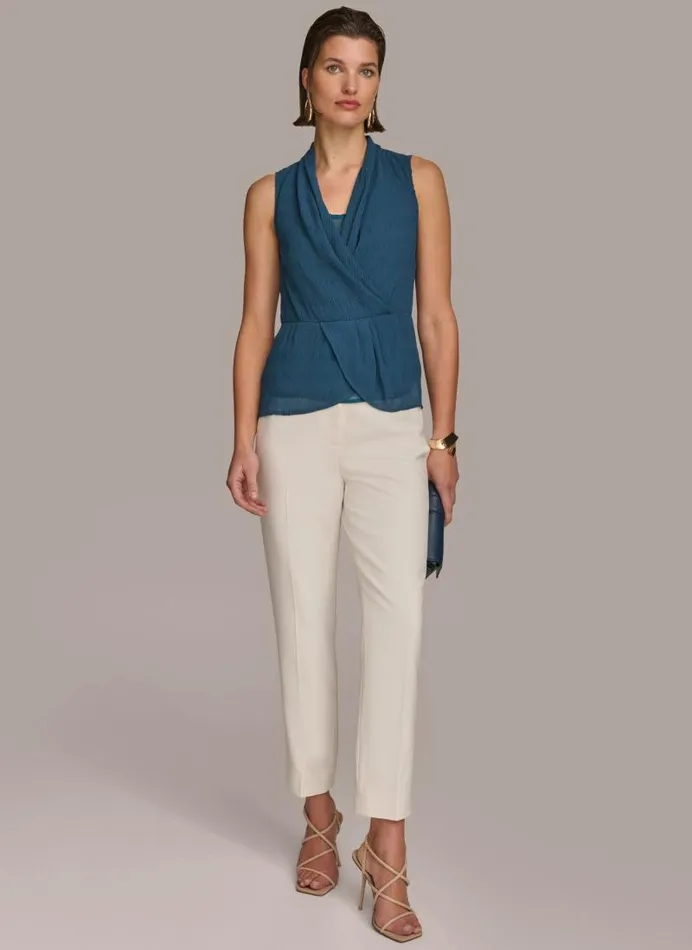Women FAUX WRAP PEPLUM TOP Tide Navy Donna Karan New York Sweaters And Tops Women FAUX WRAP PEPLUM TOP Tide Navy Donna Karan New York Sweaters And Tops