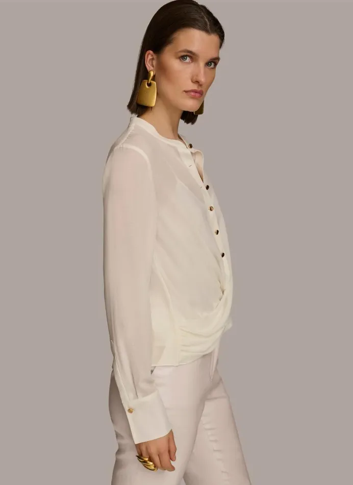 Women FAUX WRAP TOP Cream Donna Karan New York Sweaters And Tops Women FAUX WRAP TOP Cream Donna Karan New York Sweaters And Tops