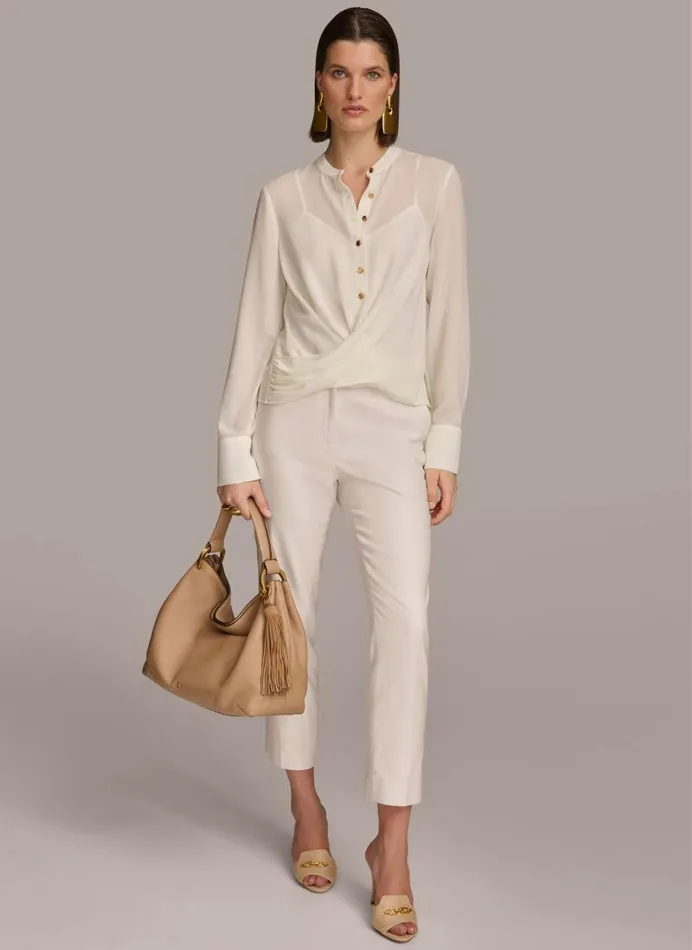 Women FAUX WRAP TOP Cream Donna Karan New York Sweaters And Tops Women FAUX WRAP TOP Cream Donna Karan New York Sweaters And Tops