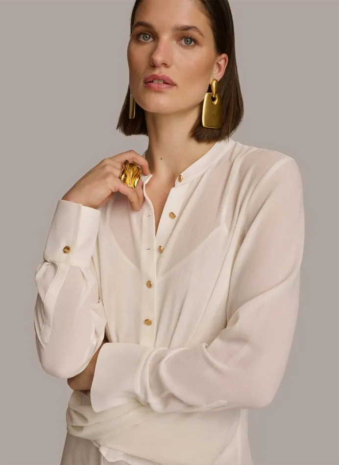 Women FAUX WRAP TOP Cream Donna Karan New York Sweaters And Tops Women FAUX WRAP TOP Cream Donna Karan New York Sweaters And Tops