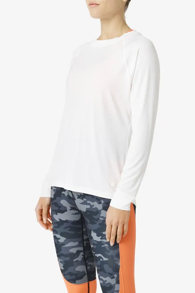 Women Fila Tops and TShirts FiLux Mesh Back Long Sleeve Crew White Women Fila Tops and TShirts FiLux Mesh Back Long Sleeve Crew White