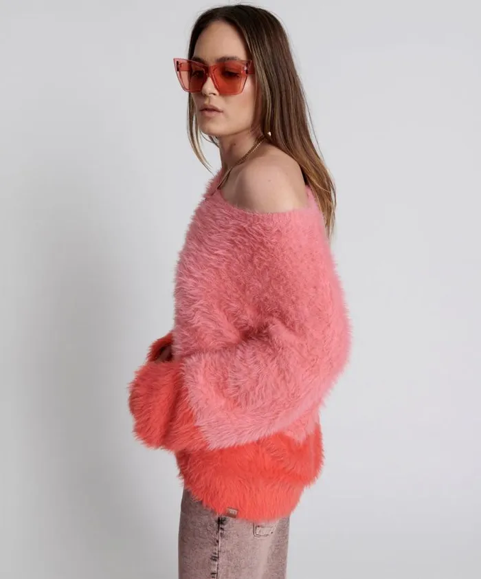 Women FLUFFY COLOUR BLOCK KNIT SWEATER One Teaspoon Knitwear