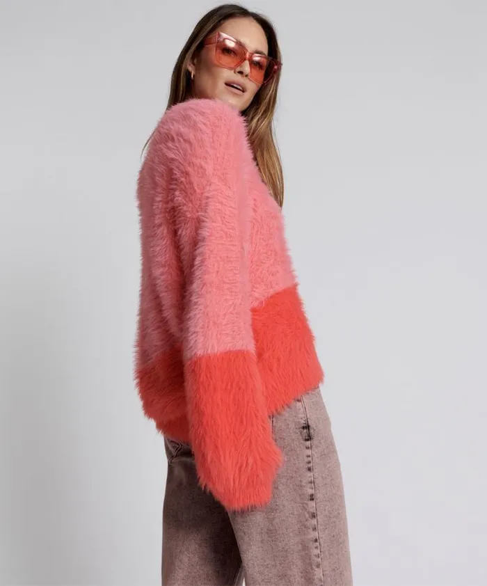Women FLUFFY COLOUR BLOCK KNIT SWEATER One Teaspoon Knitwear