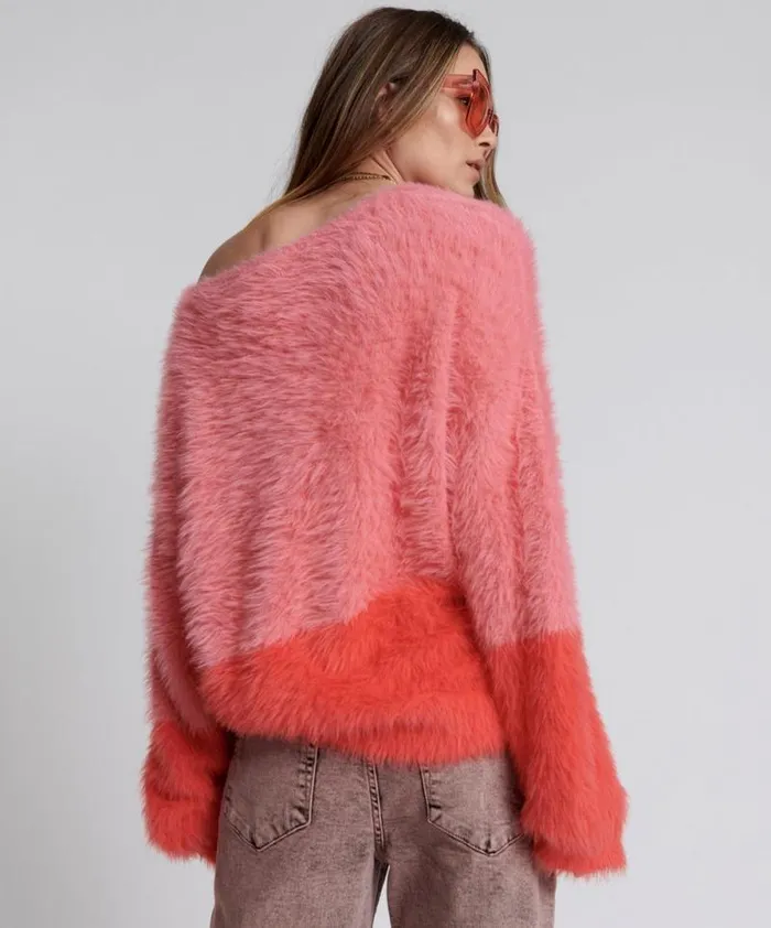 Women FLUFFY COLOUR BLOCK KNIT SWEATER One Teaspoon Knitwear