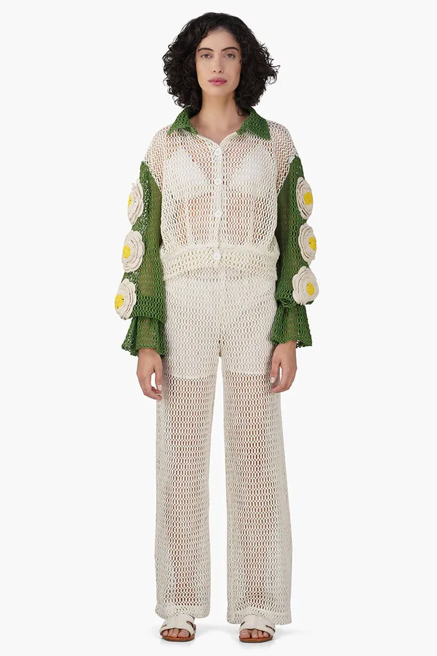 Women French AcruGreen Floral Crochet Patch Crop Baggy Top Tops America and Beyond Women French AcruGreen Floral Crochet Patch Crop Baggy Top Tops America and Beyond
