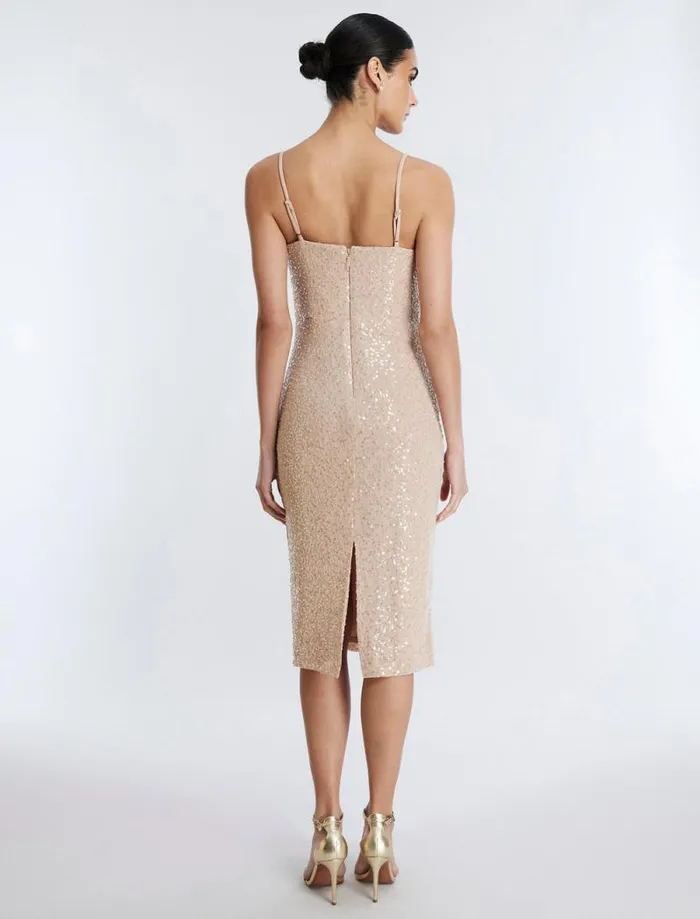 Women Georgina Midi Dress Champagne BCBG Dresses Women Georgina Midi Dress Champagne BCBG Dresses