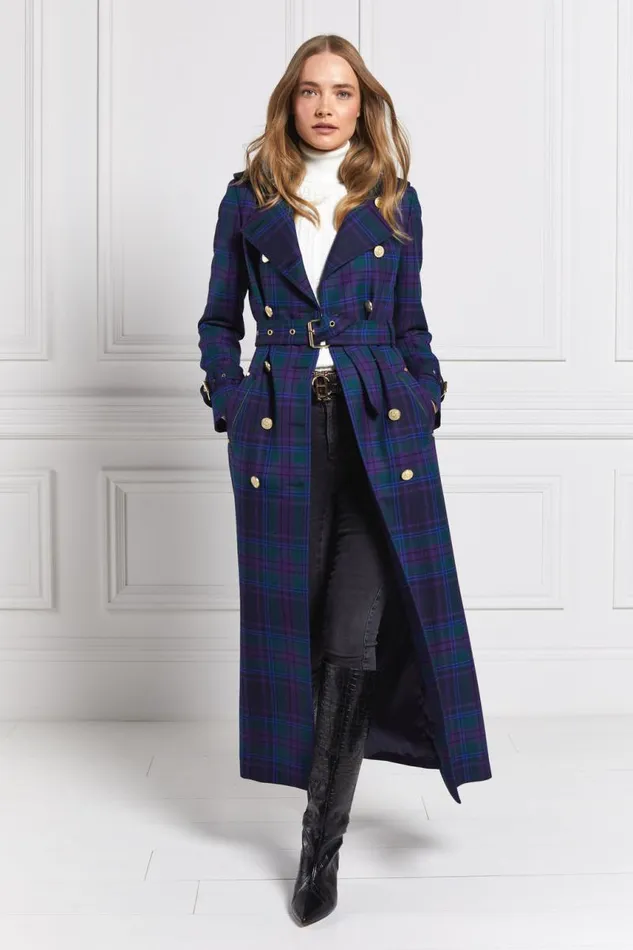 Women In Stock Tailoring Holland Cooper Full Length Marlborough Trench Coat Heather Tartan