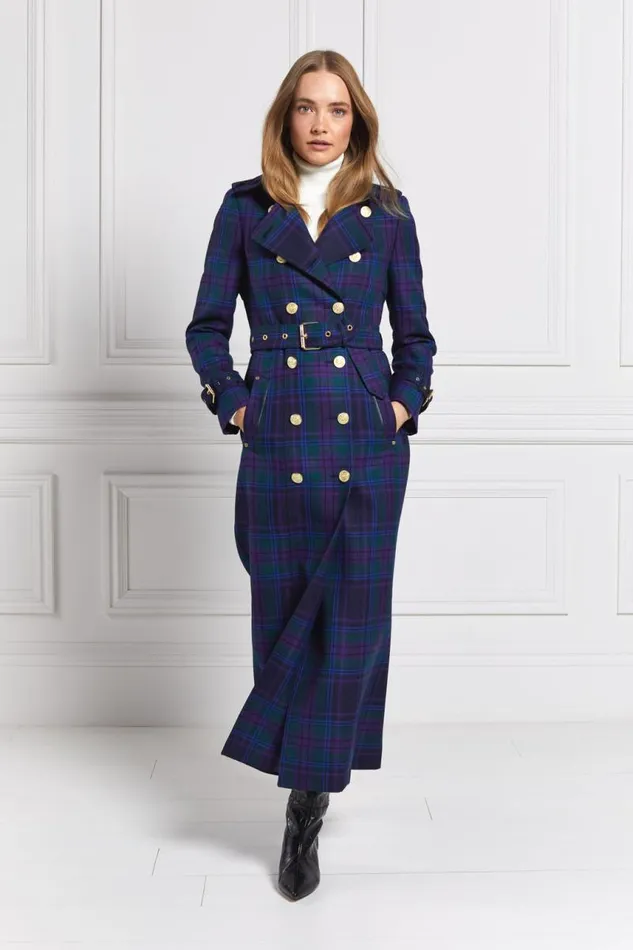 Women In Stock Tailoring Holland Cooper Full Length Marlborough Trench Coat Heather Tartan