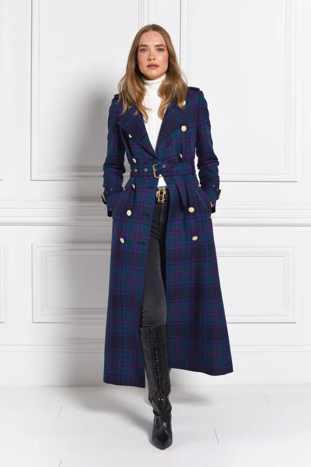 Women In Stock Tailoring Holland Cooper Full Length Marlborough Trench Coat Heather Tartan