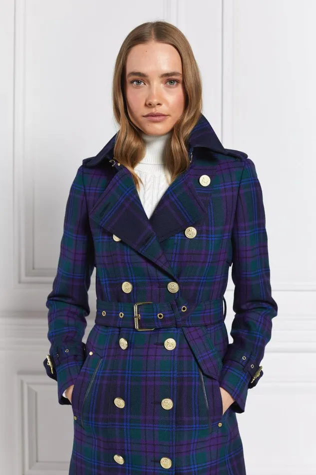 Women In Stock Tailoring Holland Cooper Full Length Marlborough Trench Coat Heather Tartan