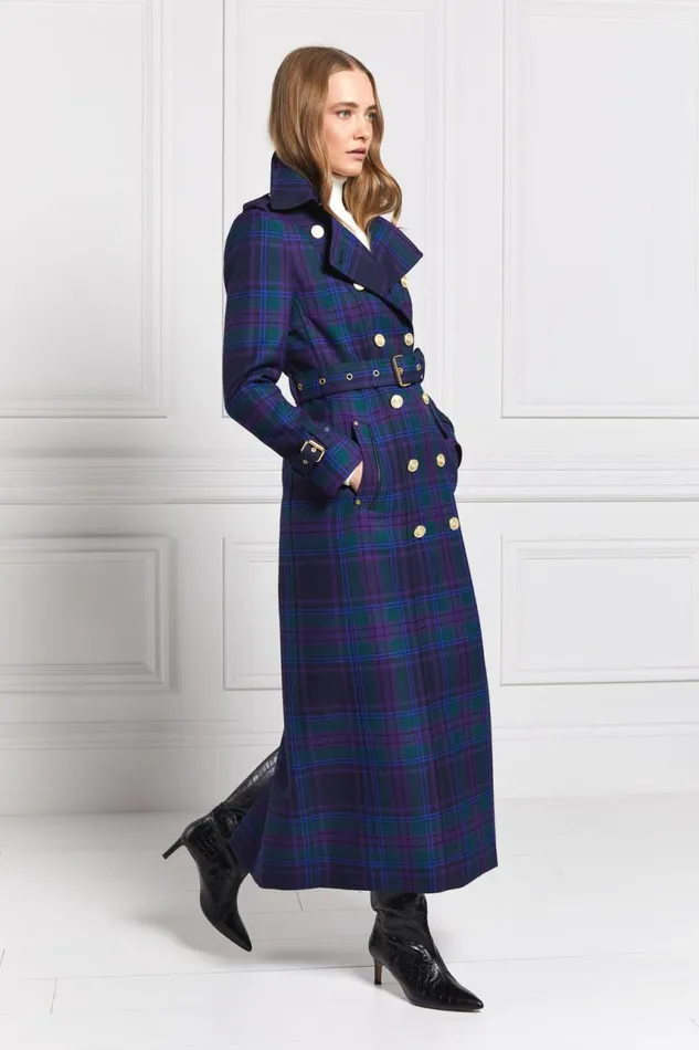 Women In Stock Tailoring Holland Cooper Full Length Marlborough Trench Coat Heather Tartan