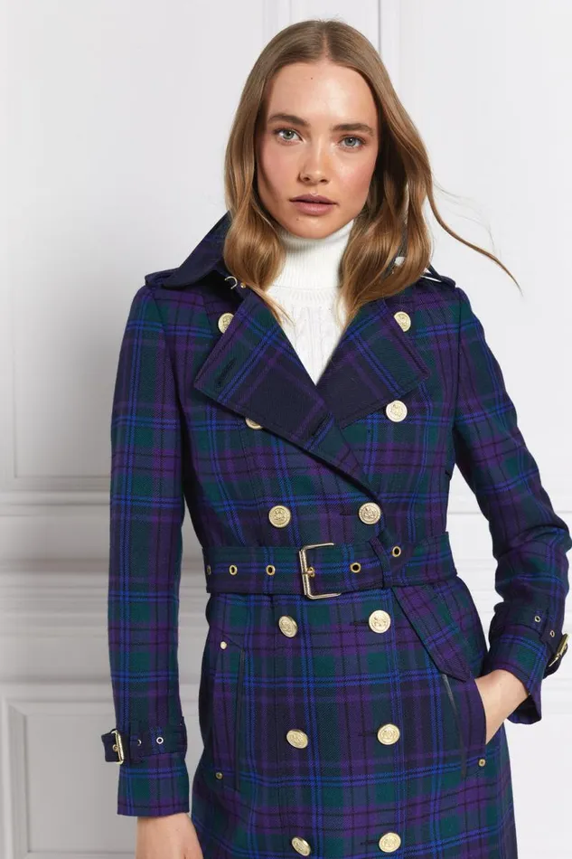 Women In Stock Tailoring Holland Cooper Full Length Marlborough Trench Coat Heather Tartan