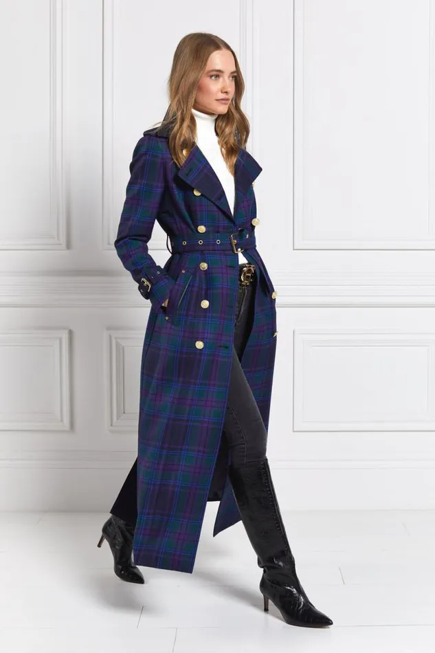 Women In Stock Tailoring Holland Cooper Full Length Marlborough Trench Coat Heather Tartan