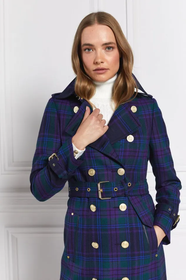 Women In Stock Tailoring Holland Cooper Full Length Marlborough Trench Coat Heather Tartan