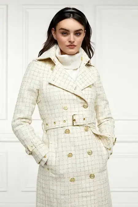 Women In Stock Tailoring Holland Cooper Full Length Marlborough Trench Coat Ivory Sparkle Tweed